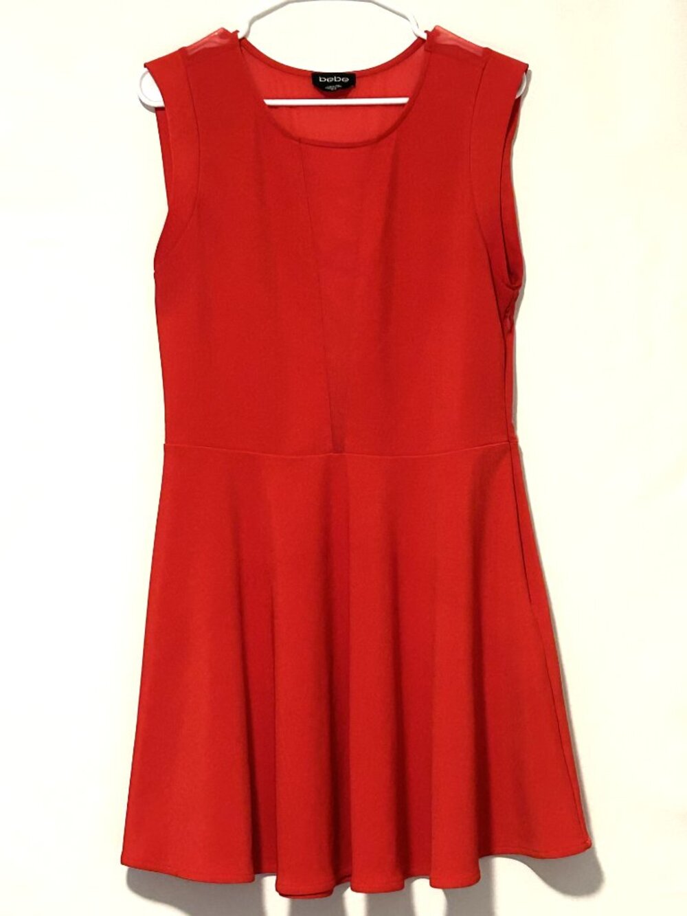 Bebe fit and flare red skater dress with mesh panel, size XL - Picture 2 of 4